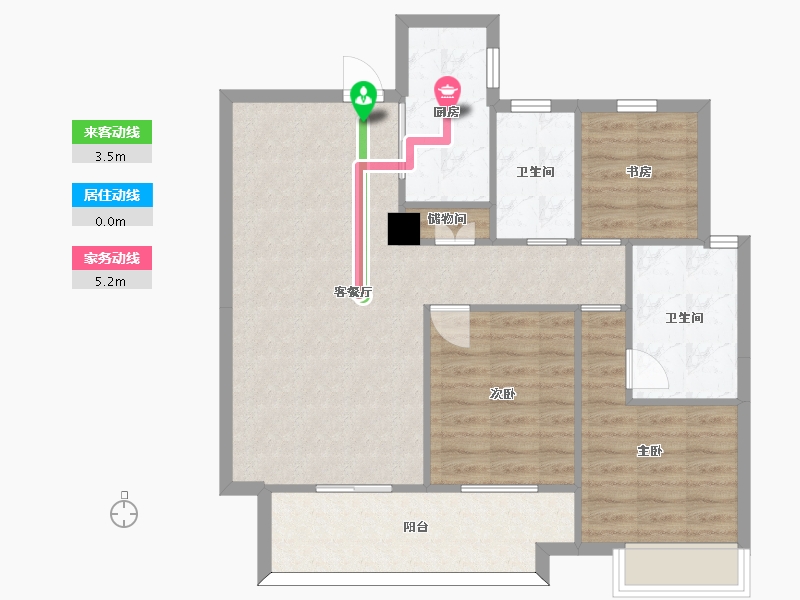 湖南省-长沙市-华润翡翠府3栋B2户型112m²-85.80-户型库-动静线