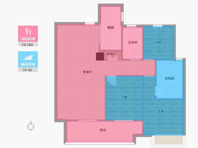 湖南省-长沙市-华润翡翠府3栋B2户型112m²-85.80-户型库-动静分区