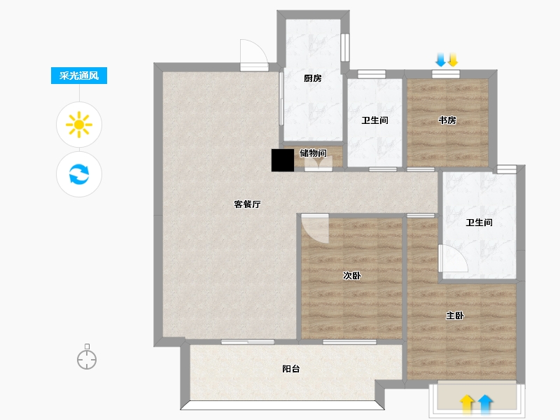 湖南省-长沙市-华润翡翠府3栋B2户型112m²-85.80-户型库-采光通风