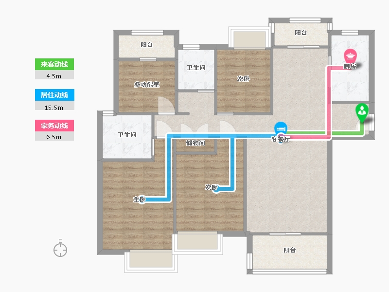 湖南省-长沙市-华润翡翠府3,7栋A1户型140m²-106.42-户型库-动静线