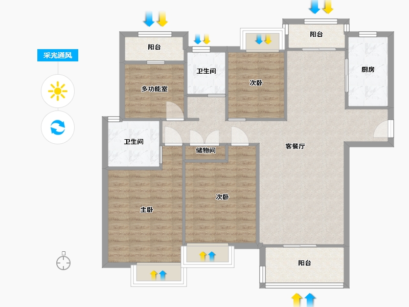 湖南省-长沙市-华润翡翠府3,7栋A1户型140m²-106.42-户型库-采光通风