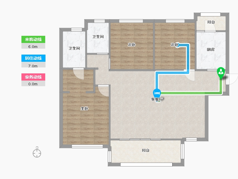 湖南省-长沙市-合能枫丹丽舍1号栋,2号栋A户型119m²-99.56-户型库-动静线