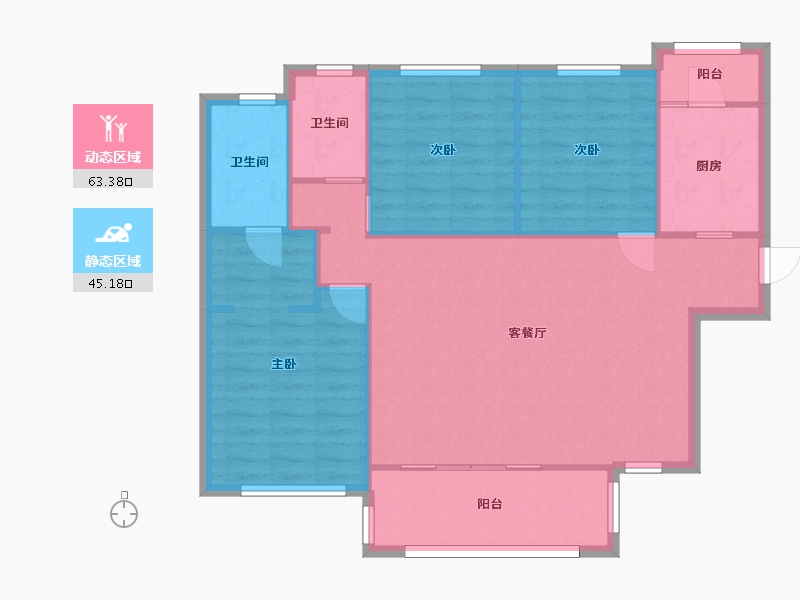 湖南省-长沙市-合能枫丹丽舍1号栋,2号栋A户型119m²-99.56-户型库-动静分区