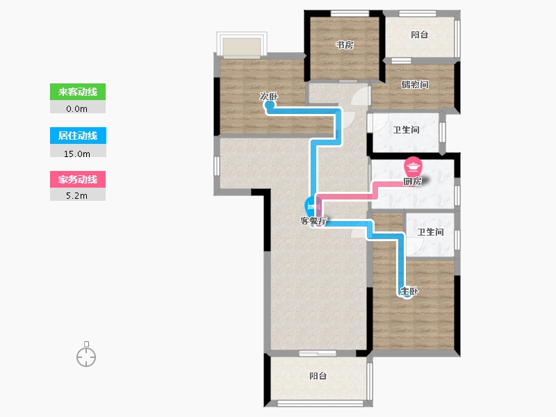 湖南省-长沙市-华润翡翠府3栋B1户型139m²-106.55-户型库-动静线