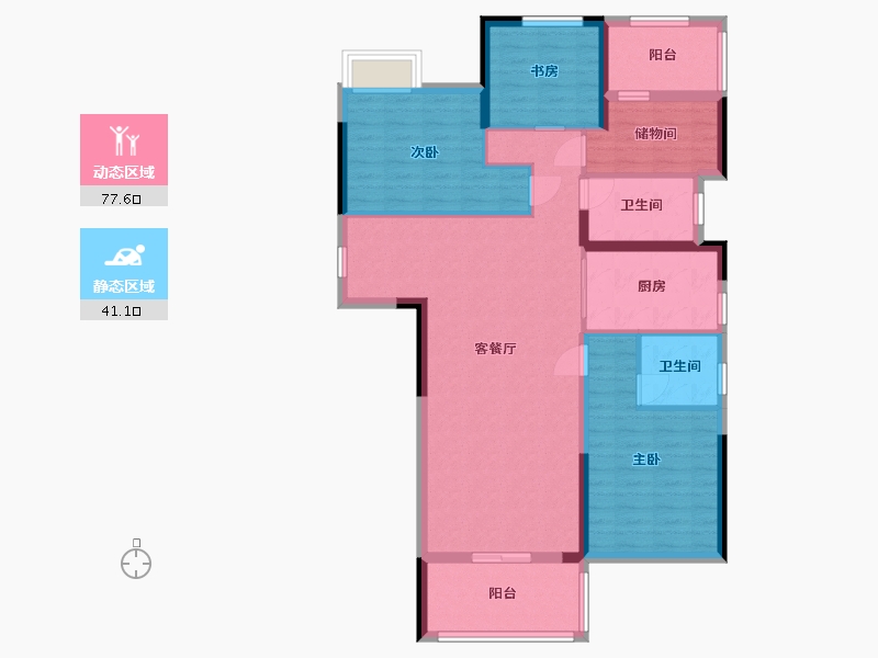 湖南省-长沙市-华润翡翠府3栋B1户型139m²-106.55-户型库-动静分区