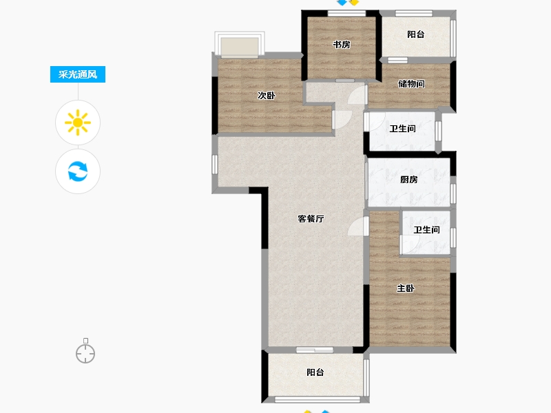 湖南省-长沙市-华润翡翠府3栋B1户型139m²-106.55-户型库-采光通风