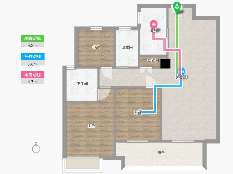 湖南省-长沙市-华润翡翠府3栋A2户型116m²-88.29-户型库-动静线