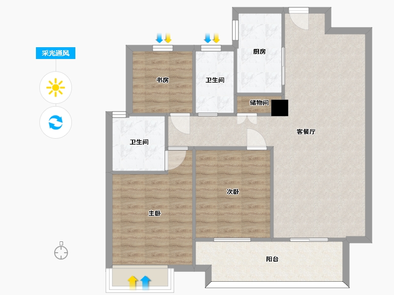 湖南省-长沙市-华润翡翠府3栋A2户型116m²-88.29-户型库-采光通风