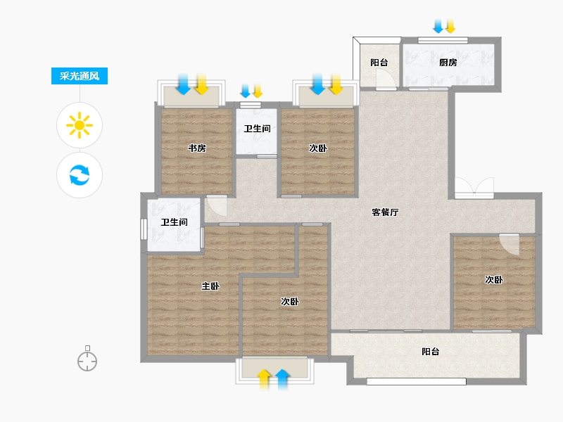 湖南省-长沙市-华润翡翠府3,6栋F1户型165m²-137.46-户型库-采光通风