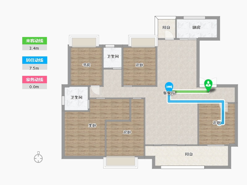 湖南省-长沙市-华润翡翠府3,6栋F1户型165m²-137.46-户型库-动静线