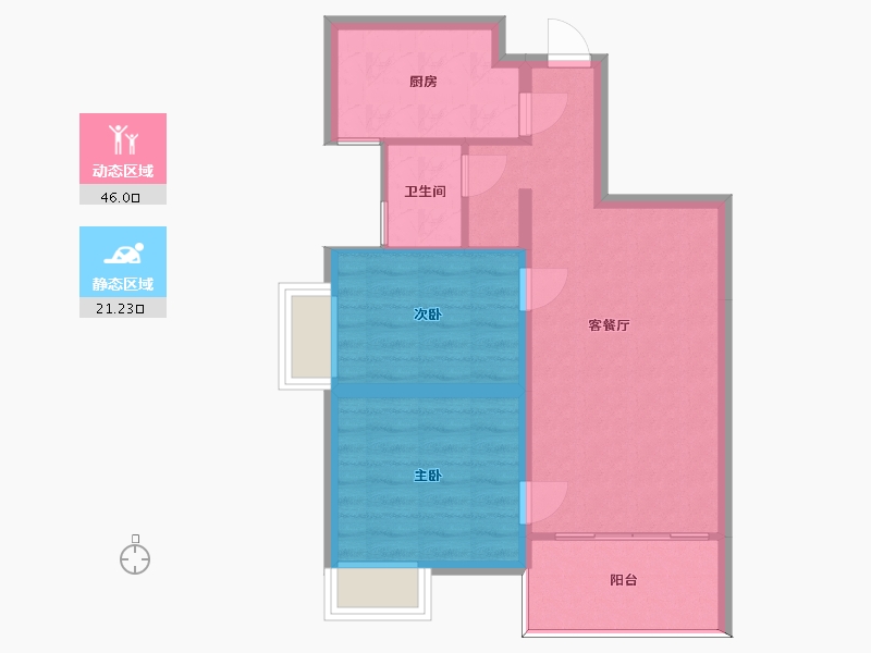 湖南省-长沙市-金轮星光名座B1户型83m²-60.30-户型库-动静分区