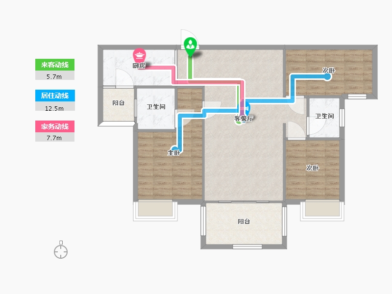 湖南省-长沙市-长房明宸府5号楼,12号楼K户型118m²-94.40-户型库-动静线