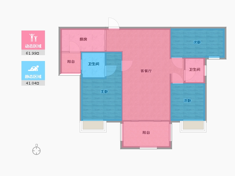 湖南省-长沙市-长房明宸府5号楼,12号楼K户型118m²-94.40-户型库-动静分区