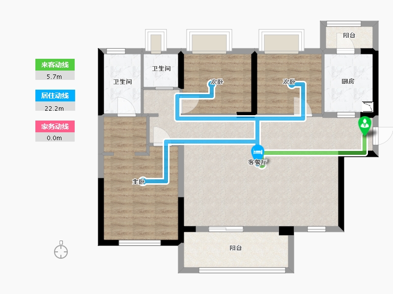 湖南省-长沙市-合能枫丹丽舍7号楼A户型121m²-91.21-户型库-动静线