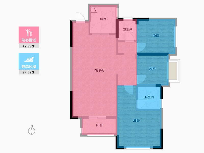 湖南省-长沙市-合能枫丹丽舍7号楼C2户型103m²-78.18-户型库-动静分区