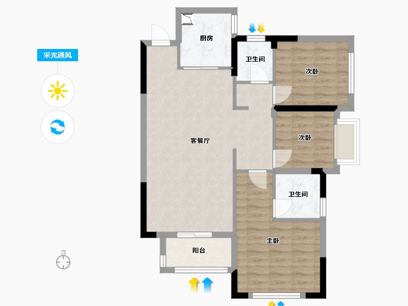 湖南省-长沙市-合能枫丹丽舍7号楼C2户型103m²-78.18-户型库-采光通风