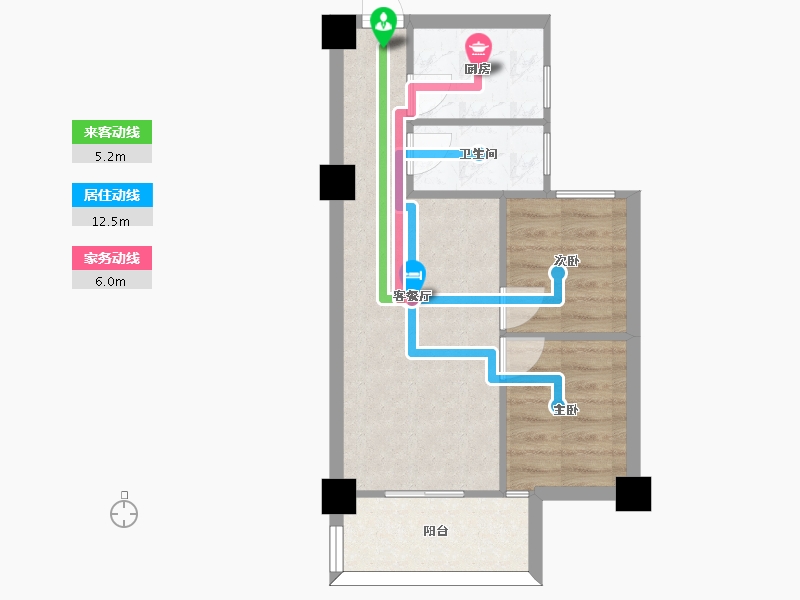 湖南省-长沙市-金轮星光名座A户型60m²-44.99-户型库-动静线