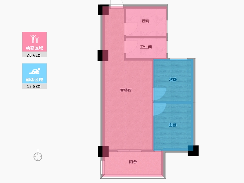 湖南省-长沙市-金轮星光名座A户型60m²-44.99-户型库-动静分区