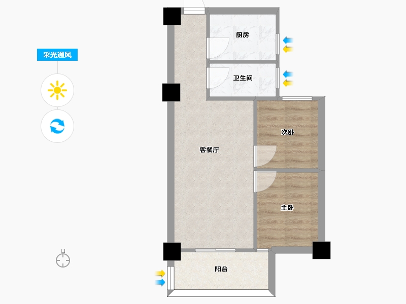 湖南省-长沙市-金轮星光名座A户型60m²-44.99-户型库-采光通风