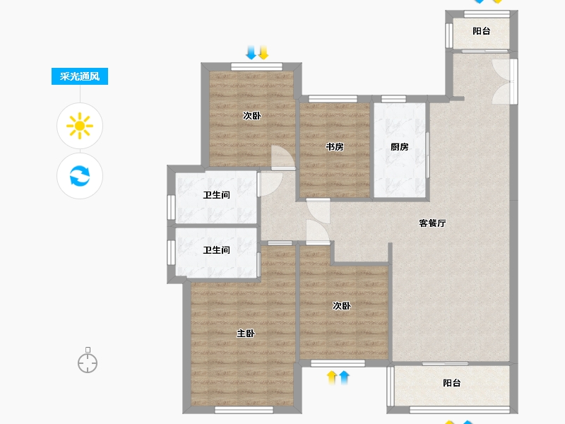 湖南省-长沙市-绿地长沙城际空间站8栋,9栋C1户型141m²-101.53-户型库-采光通风