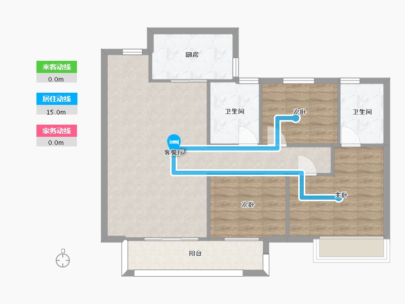 湖南省-长沙市-世茂璀璨天城2栋B1户型105m²-84.12-户型库-动静线