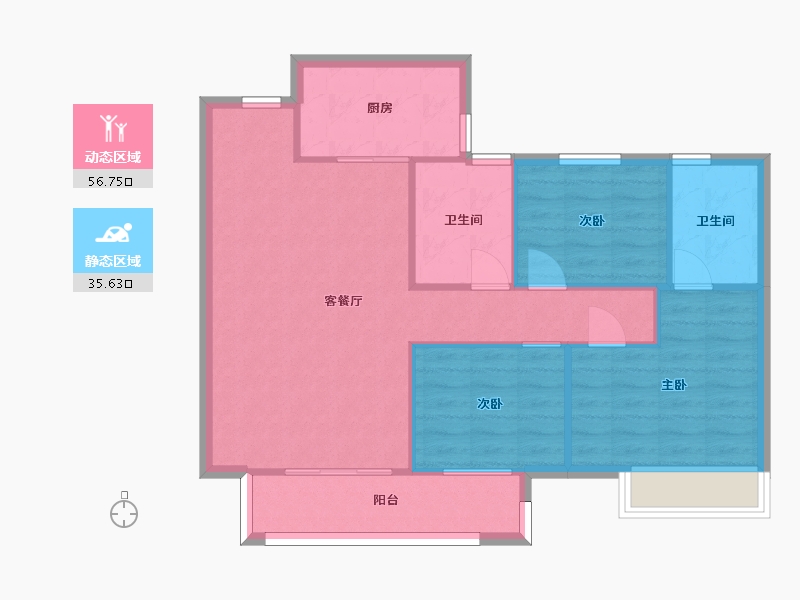 湖南省-长沙市-世茂璀璨天城2栋B1户型105m²-84.12-户型库-动静分区