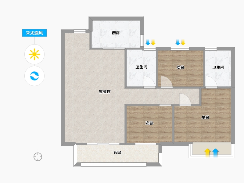 湖南省-长沙市-世茂璀璨天城2栋B1户型105m²-84.12-户型库-采光通风