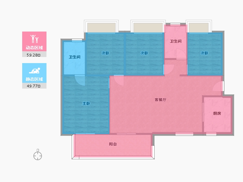 湖南省-长沙市-金科集美天辰1栋C户型131m²-100.23-户型库-动静分区