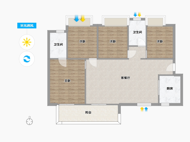 湖南省-长沙市-金科集美天辰1栋C户型131m²-100.23-户型库-采光通风