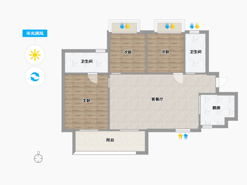 湖南省-长沙市-金科集美天辰17栋2栋15栋16栋A户型120m²-92.29-户型库-采光通风