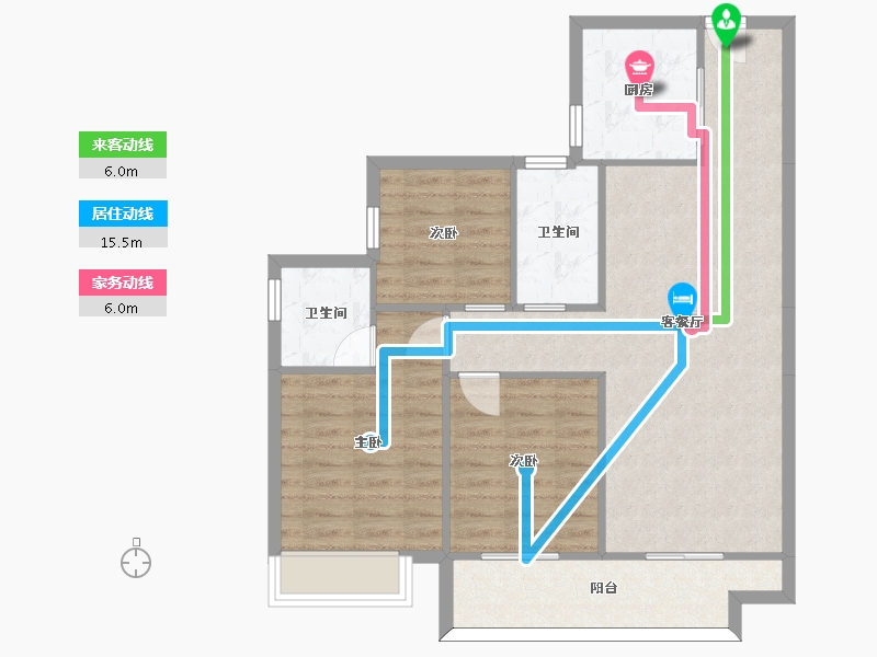 湖南省-长沙市-金科集美天辰1栋D户型110m²-83.66-户型库-动静线