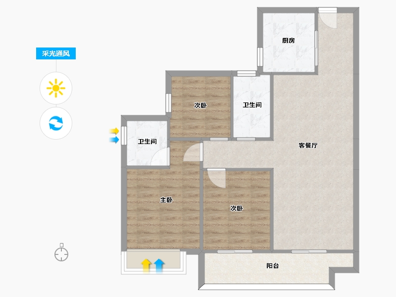 湖南省-长沙市-金科集美天辰1栋D户型110m²-83.66-户型库-采光通风