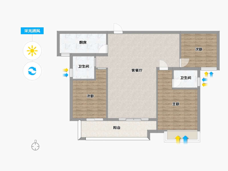 湖南省-长沙市-世茂璀璨天城5,9栋G户型125m²-100.87-户型库-采光通风