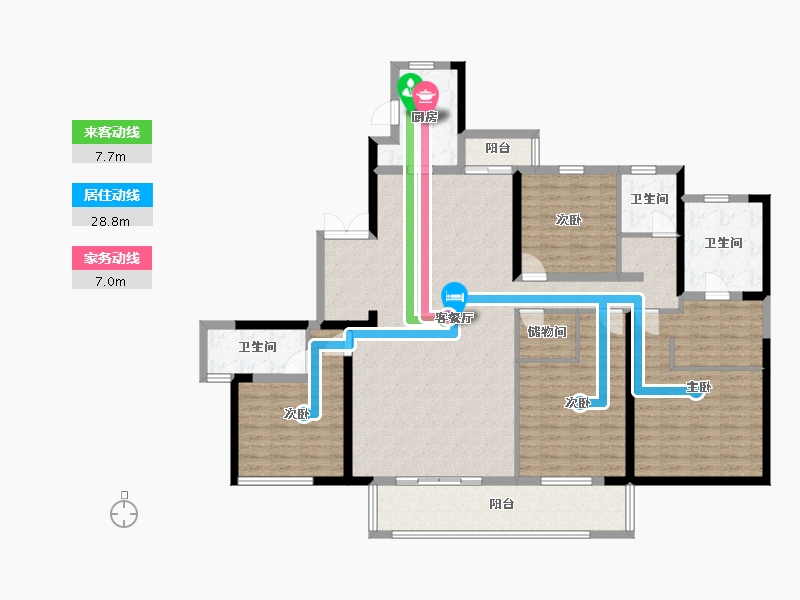 湖南省-长沙市-世茂璀璨天城7栋K户型198m²-158.81-户型库-动静线