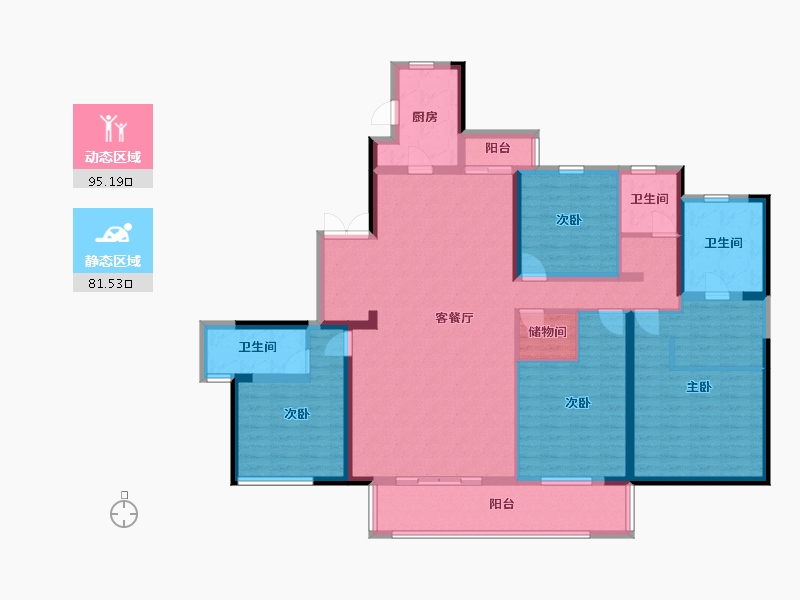 湖南省-长沙市-世茂璀璨天城7栋K户型198m²-158.81-户型库-动静分区