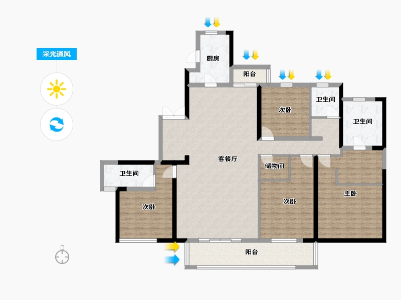 湖南省-长沙市-世茂璀璨天城7栋K户型198m²-158.81-户型库-采光通风