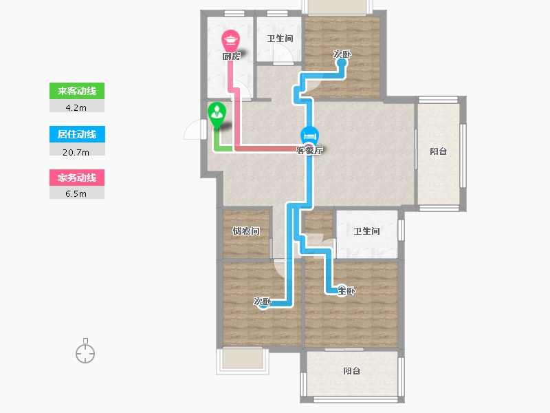 湖南省-长沙市-世茂璀璨天城2，3栋E户型124m²-99.00-户型库-动静线