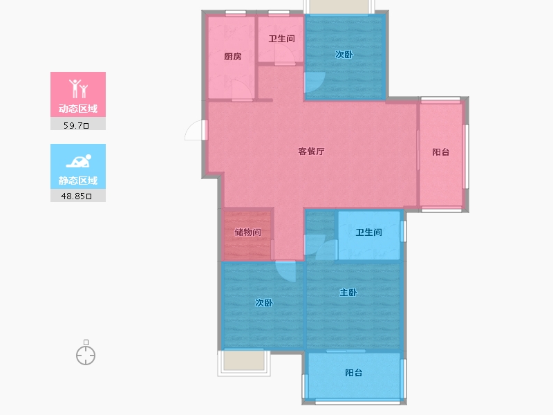 湖南省-长沙市-世茂璀璨天城2，3栋E户型124m²-99.00-户型库-动静分区