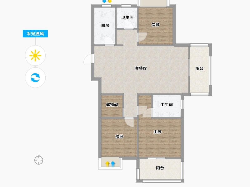 湖南省-长沙市-世茂璀璨天城2，3栋E户型124m²-99.00-户型库-采光通风