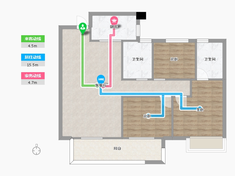 湖南省-长沙市-世茂璀璨天城3栋B2户型105m²-84.03-户型库-动静线