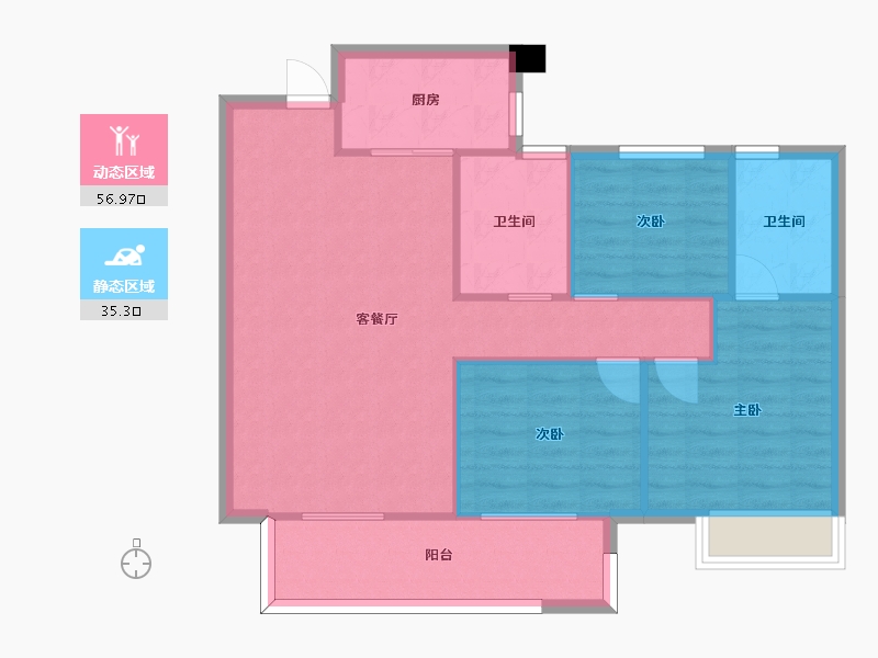 湖南省-长沙市-世茂璀璨天城3栋B2户型105m²-84.03-户型库-动静分区