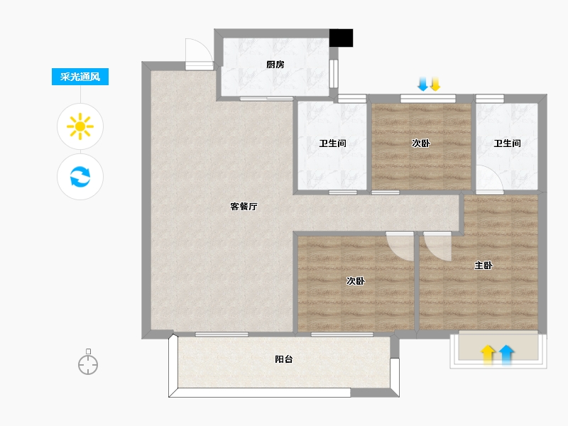 湖南省-长沙市-世茂璀璨天城3栋B2户型105m²-84.03-户型库-采光通风