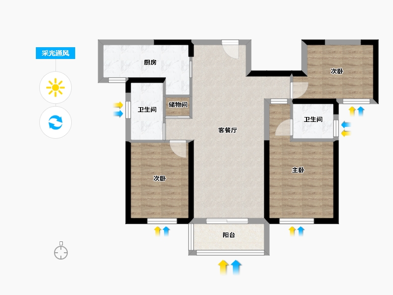 湖南省-长沙市-绿地长沙城际空间站8栋,9栋B1户型120m²-82.72-户型库-采光通风