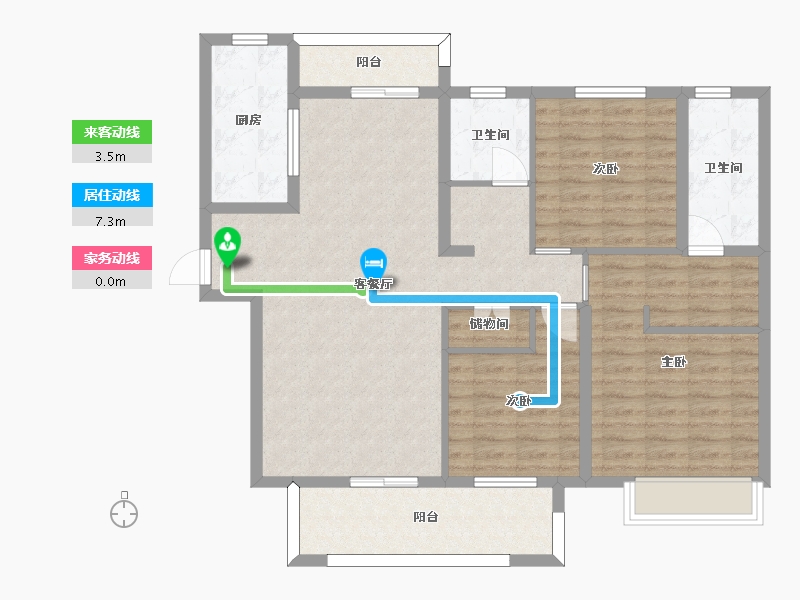 湖南省-长沙市-世茂璀璨天城5,9栋H户型135m²-107.99-户型库-动静线