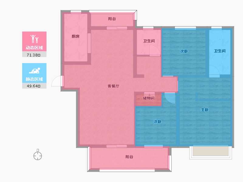 湖南省-长沙市-世茂璀璨天城5,9栋H户型135m²-107.99-户型库-动静分区