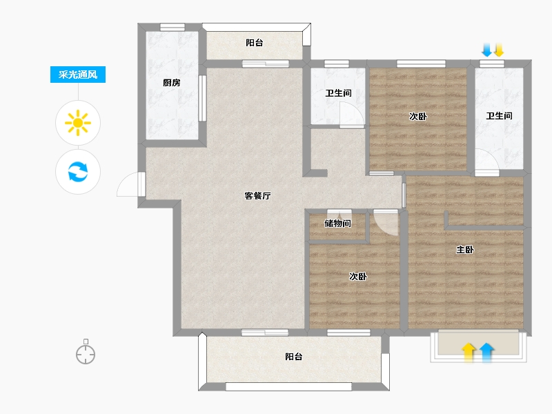 湖南省-长沙市-世茂璀璨天城5,9栋H户型135m²-107.99-户型库-采光通风