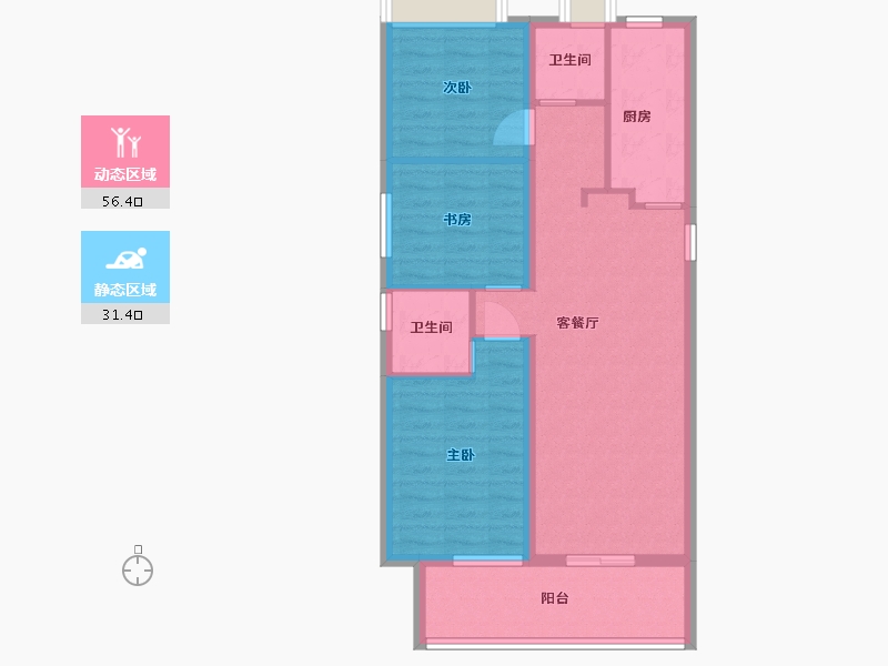 湖南省-长沙市-金侨风华府3，5，6号楼C户型106m²-78.56-户型库-动静分区