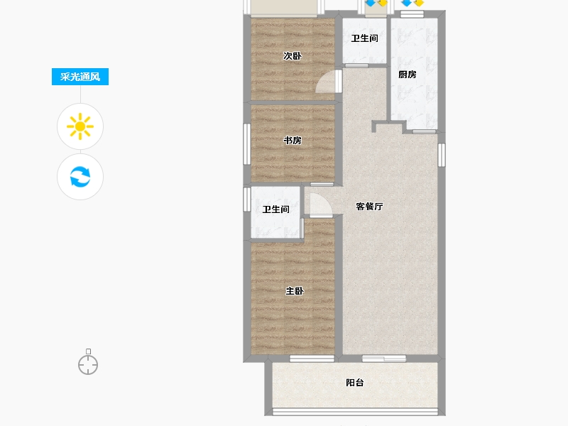 湖南省-长沙市-金侨风华府3，5，6号楼C户型106m²-78.56-户型库-采光通风