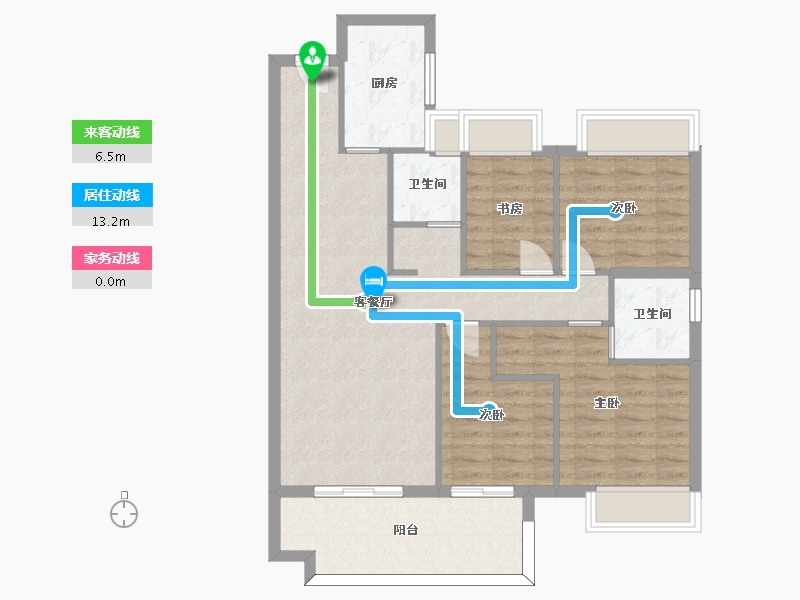 湖南省-长沙市-金侨风华府3，5，6号楼B次户型122m²-93.25-户型库-动静线