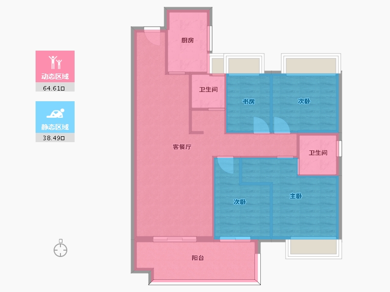 湖南省-长沙市-金侨风华府3，5，6号楼B次户型122m²-93.25-户型库-动静分区